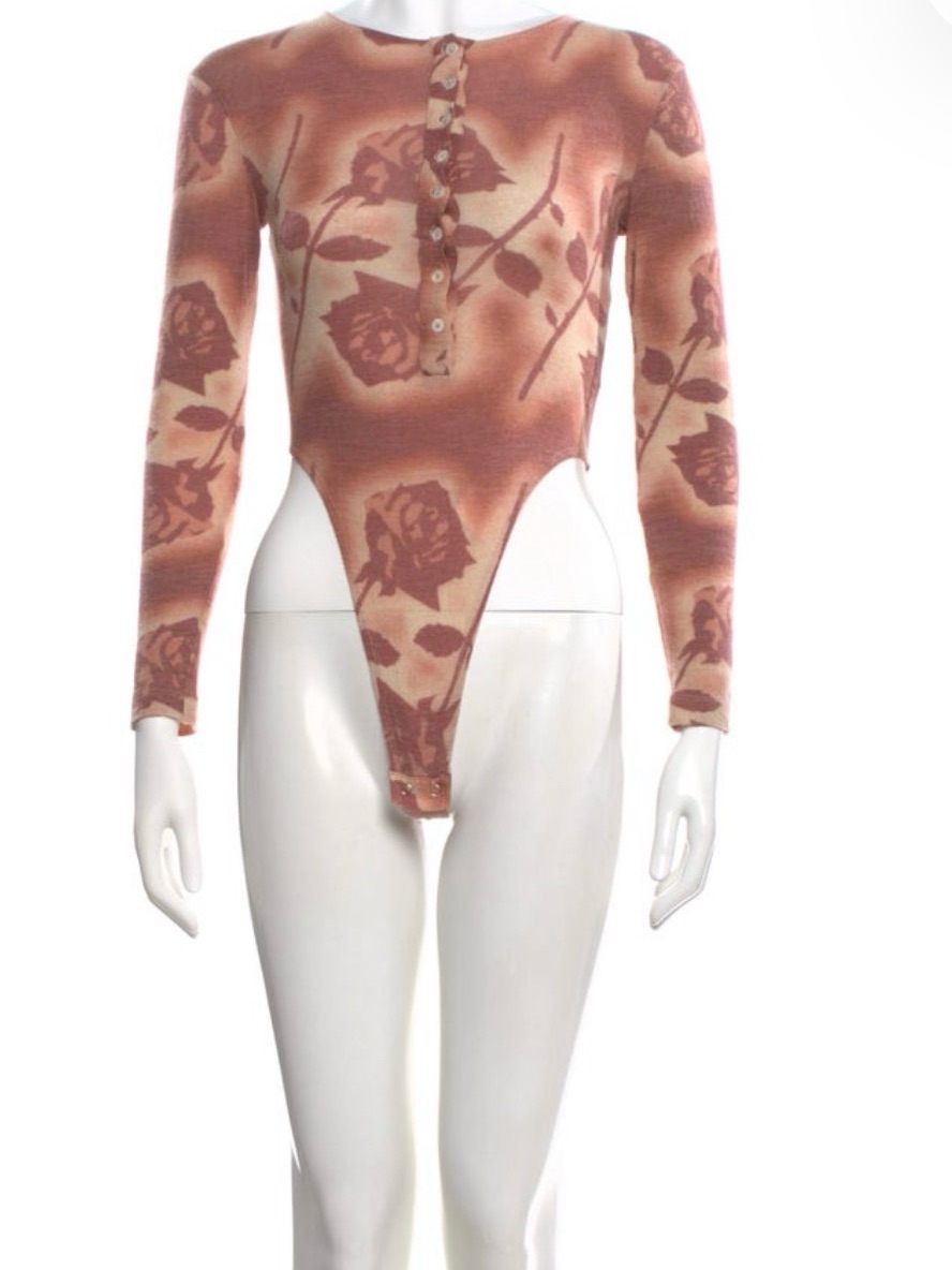 Like New Miaou Brown And Cream Floral Henley Bodysuit — image 4 of 7